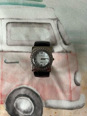 French Laundry Brand Quartz Black Genuine Leather Band Wristwatch